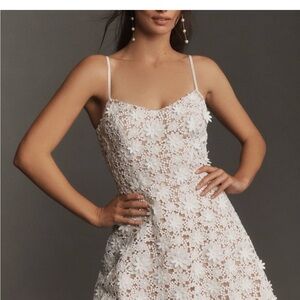 White Floral Appliqué Mini Dress
